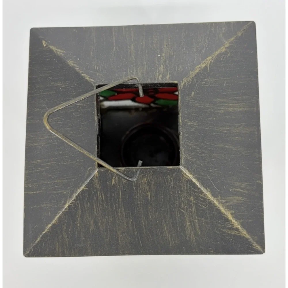 Stained Glass Tea Light Candle Holder Lantern Poinsettia Christmas Decoration