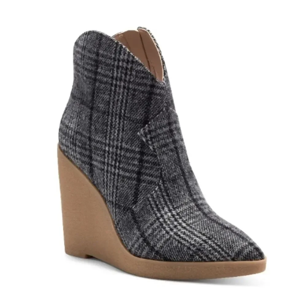 JESSICA SIMPSON Womens 7.5 Crais Black White Plaid Wedge Bootie NEW