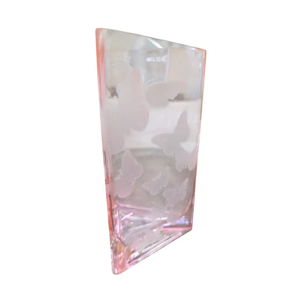Vintage‎ Butterfly Motif Pink Depression Glass Vase Butterfly