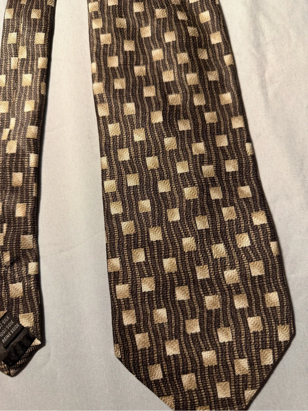 Pavone Brown and Cream Checked Geometric Men's Tie. Made in Italy