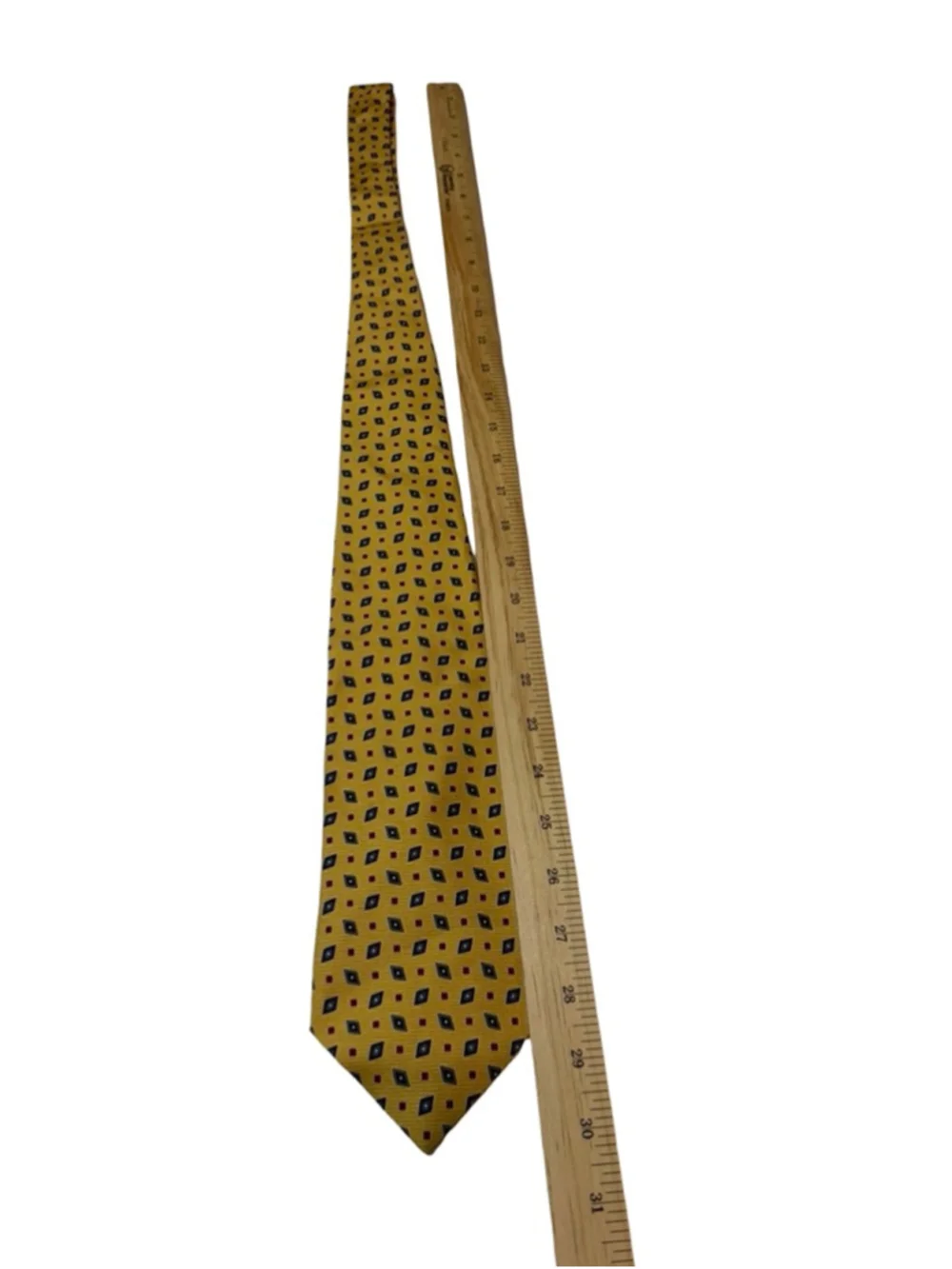Brooks Brothers Silk Tie Yellow Geometric Diamond Pattern Classic USA Designer