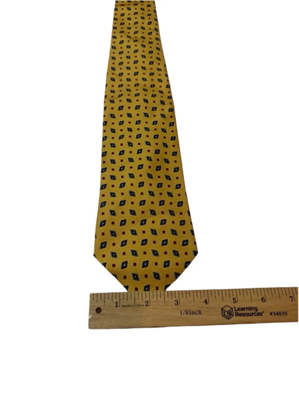 Brooks Brothers Silk Tie Yellow Geometric Diamond Pattern Classic USA Designer
