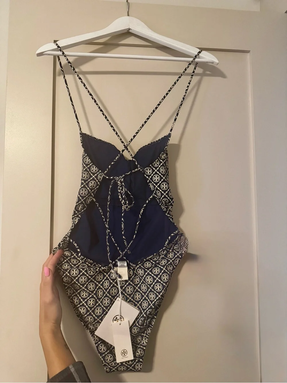 Tory Burch Black and Cream Geometric One-Piece Swimsuit