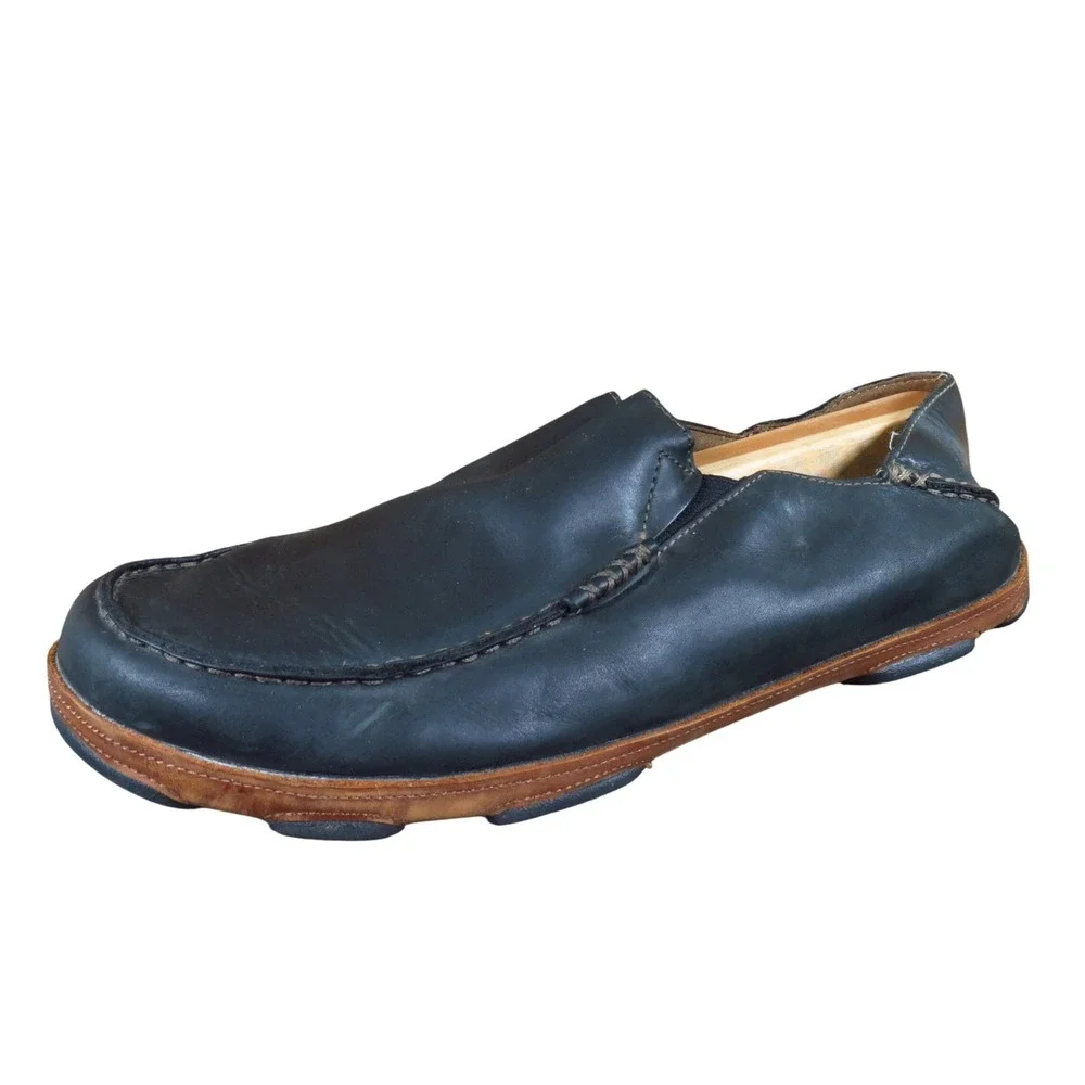 OluKai Moloa Mens Slip On Loafer Size 13 Casual‎ Walking Shoe Black Leather