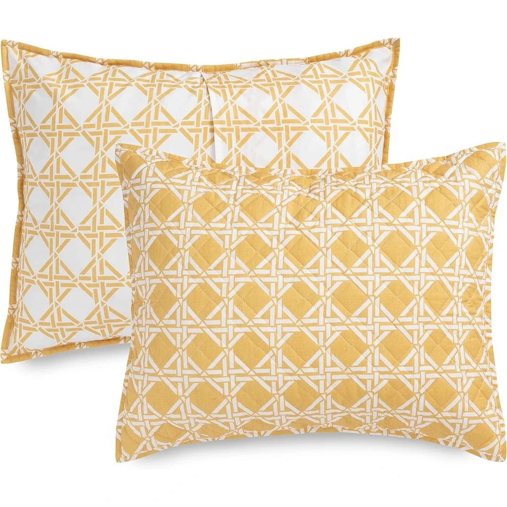 Levtex Home Quilt Set Unisex Full/Queen Yellow New Cane Geometric Reversible