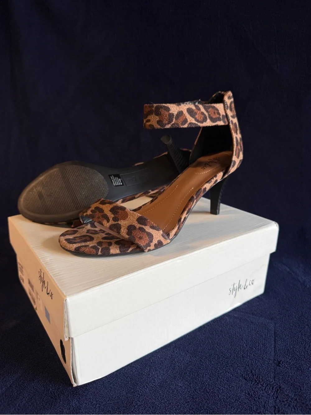 Style & Co. Leopard Print Ankle Strap Heels in Brown and Black