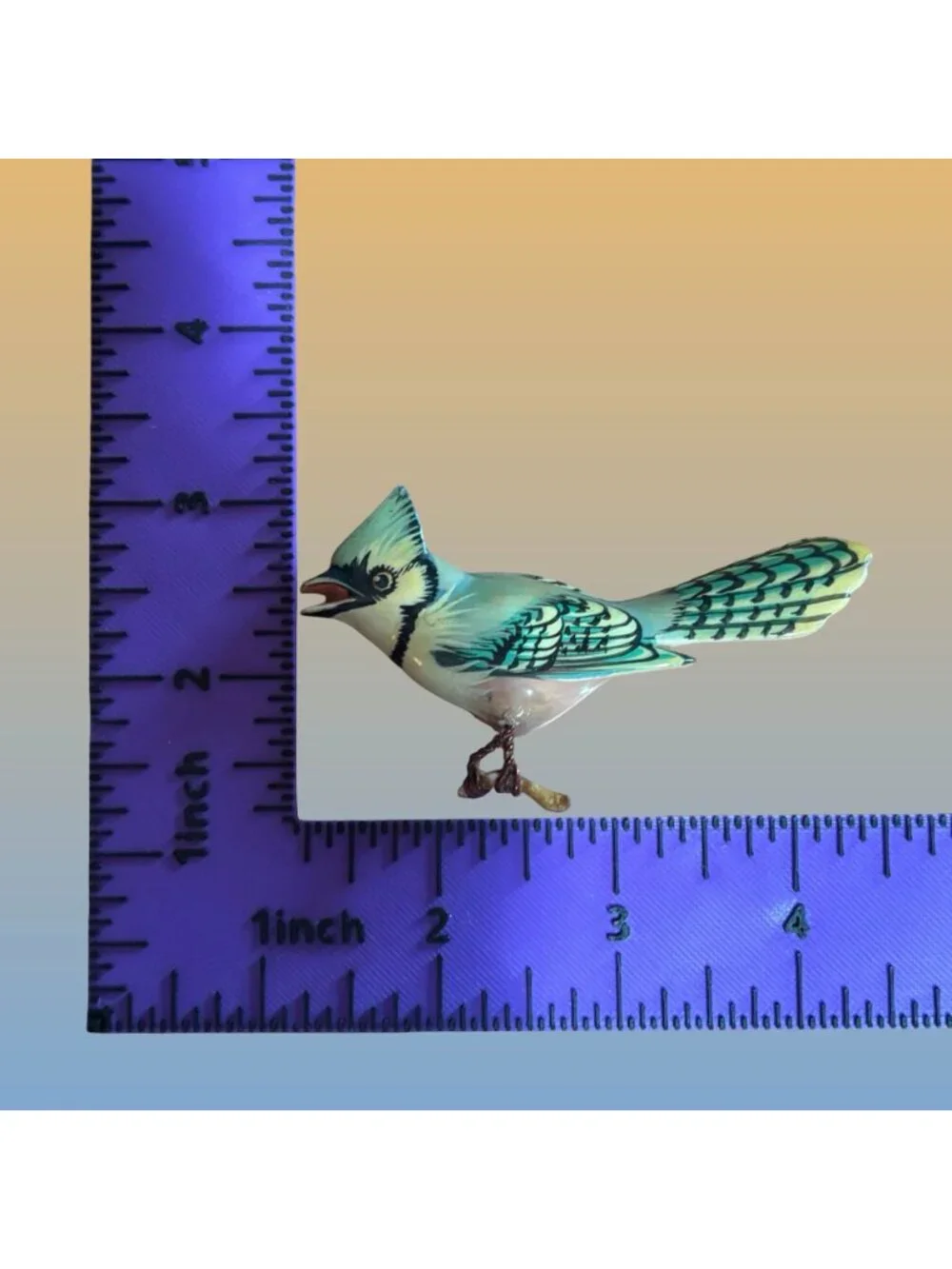 Takahashi Style Hand Painted Wood Blue Jay Bird Brooch Figural Pin Vintage Gift