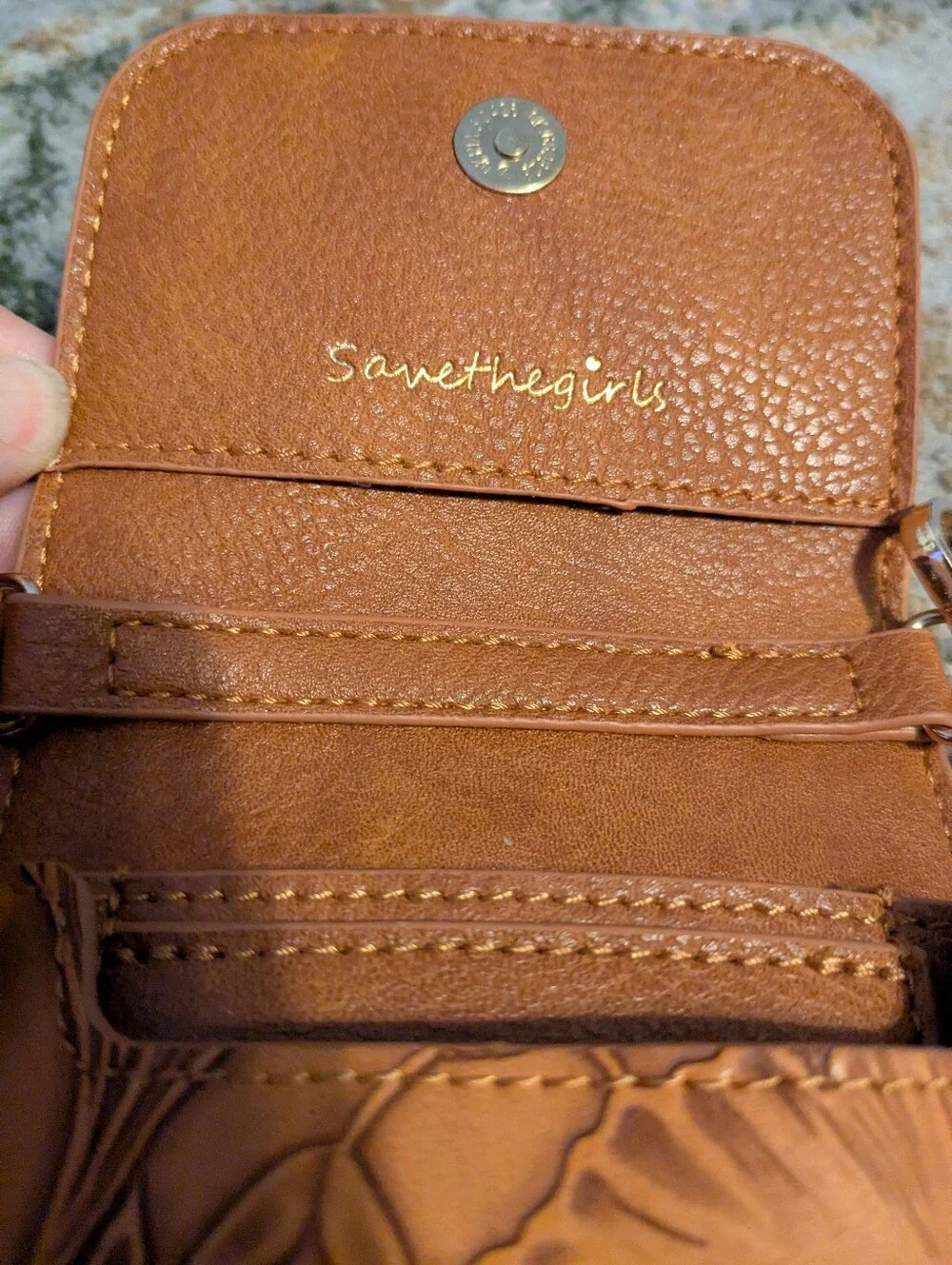 Floral  Faux Leather Crossbody Phone Pouch Purse - Brown