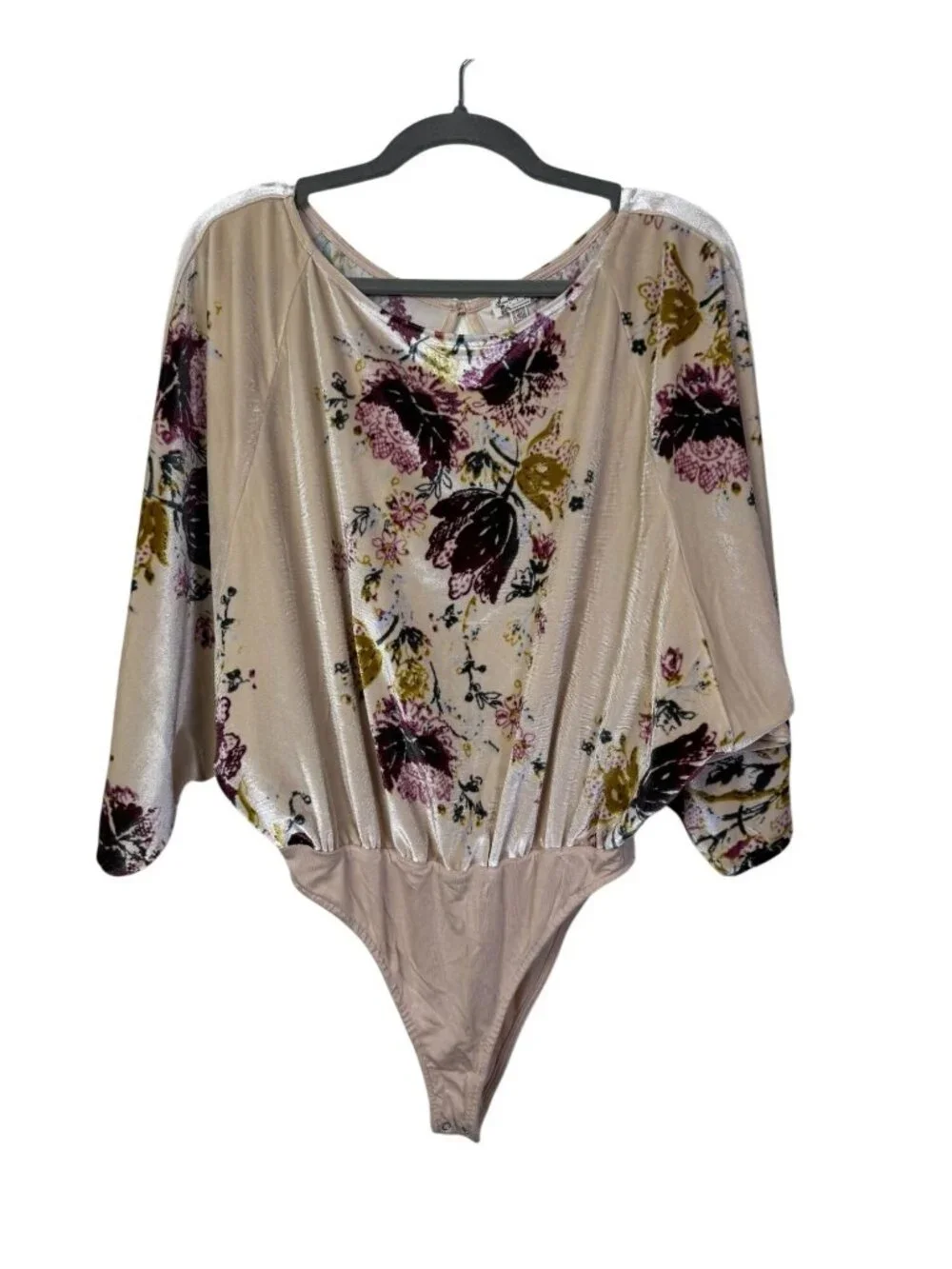 Intimately Free People Babe Slouchy Floral Velvet Bodysuit Dolman Beige size XS