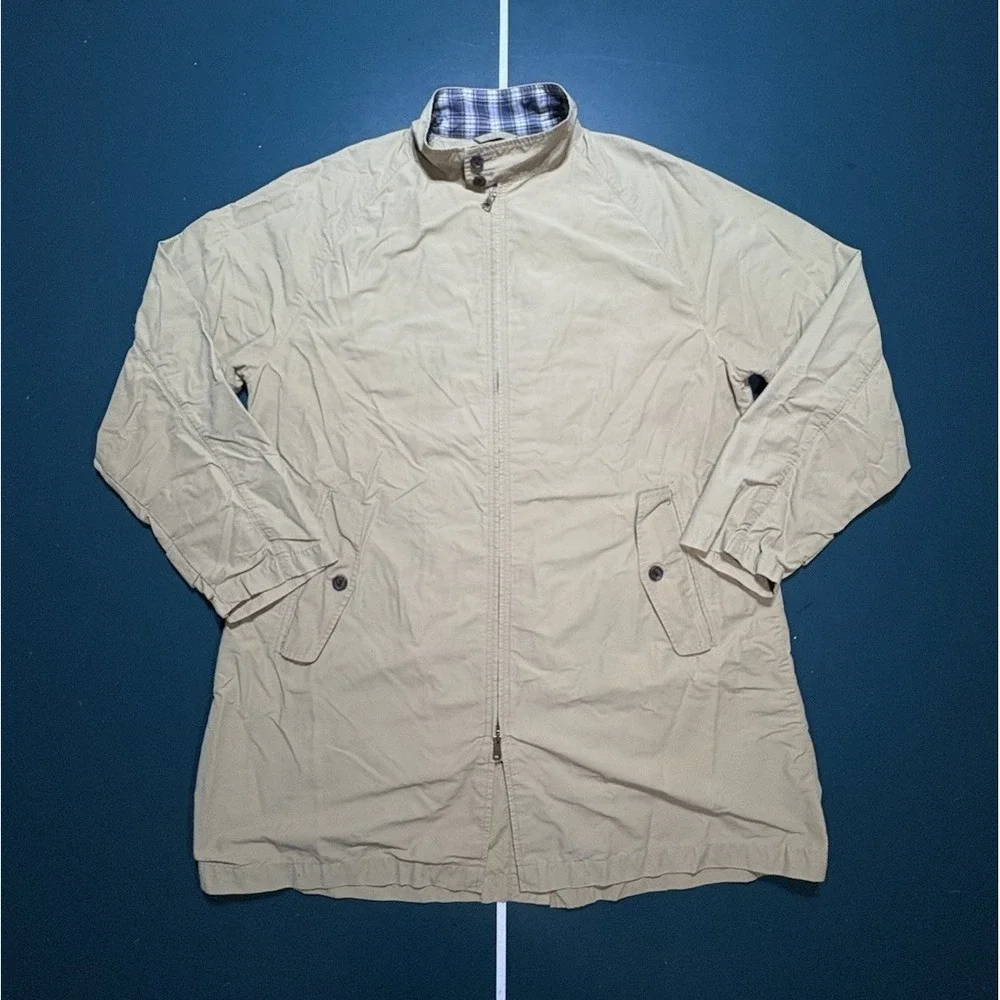 Vintage Ralph Lauren Polo Trench Coat Jacket Mens XL Beige Plaid‎ Collar 90s