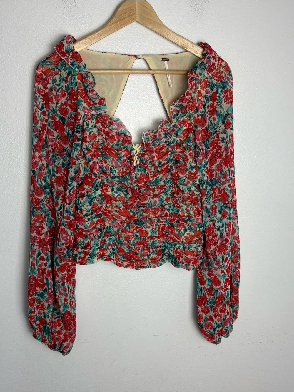 Free People Mabel Longsleeve Smocked Fairy Boho Floral Blouse Cottage Small