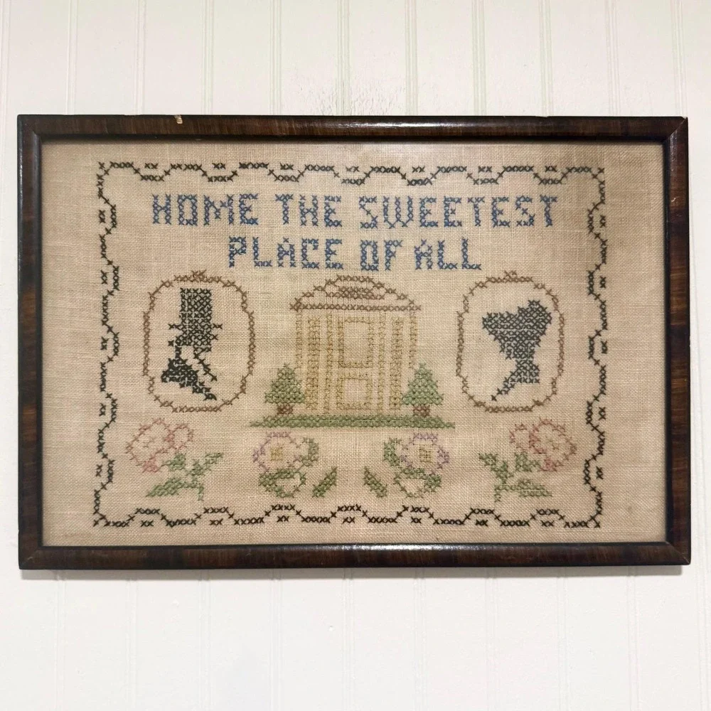 Antique/Vintage Molter Reinhard Framed Cross Stitch Sampler Home Sweetest