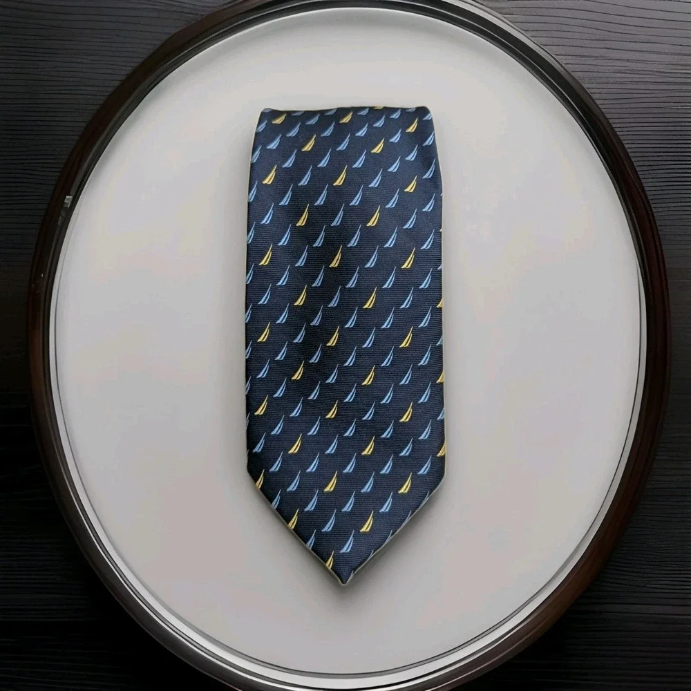 Nautica Men's Silk Necktie J Class Allover Classic Small‎ Sailboats Blue Yellow