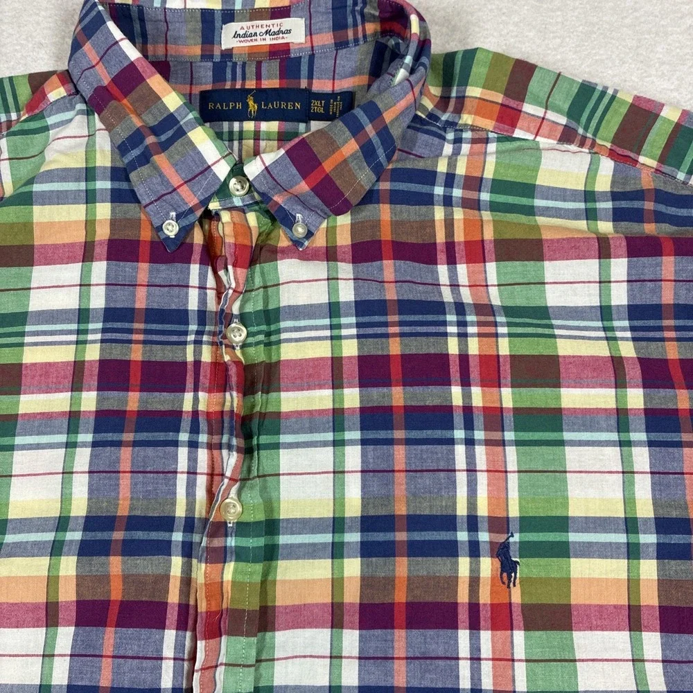 Polo Ralph Lauren Indian Madras Plaid Mens 2XLT Tall Cotton Button Down Shirt
