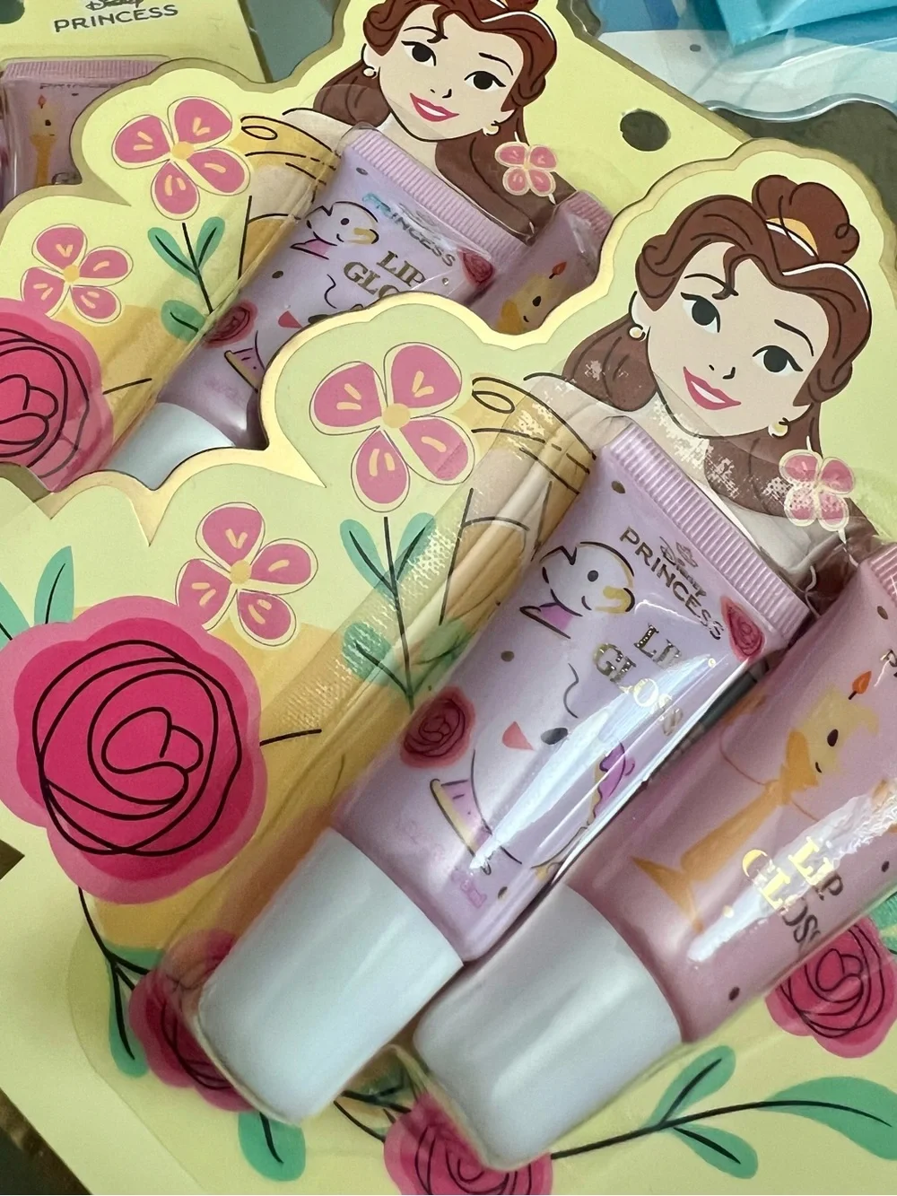 4 Disney Princess Lip Gloss Trio in Pink and Yellow Packaging