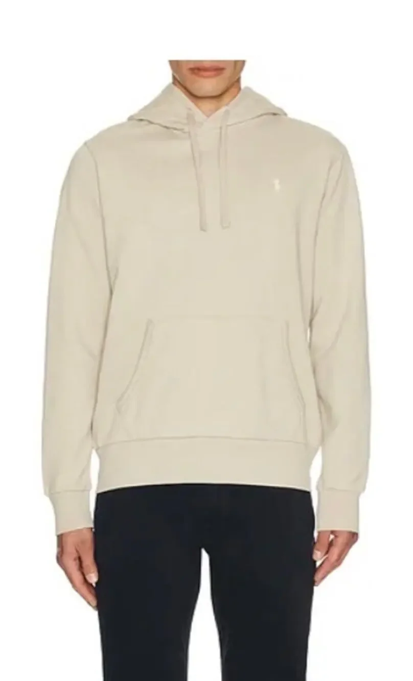Polo Ralph Lauren Double Knit Hoodie Sweatshirt Pony Logo Cream Beige Sz M
