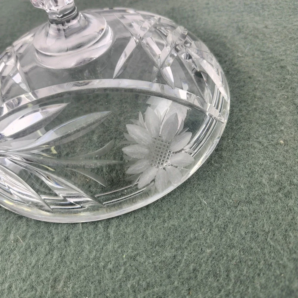 Vintage Oval Footed Crystal Clear  Floral cut 7