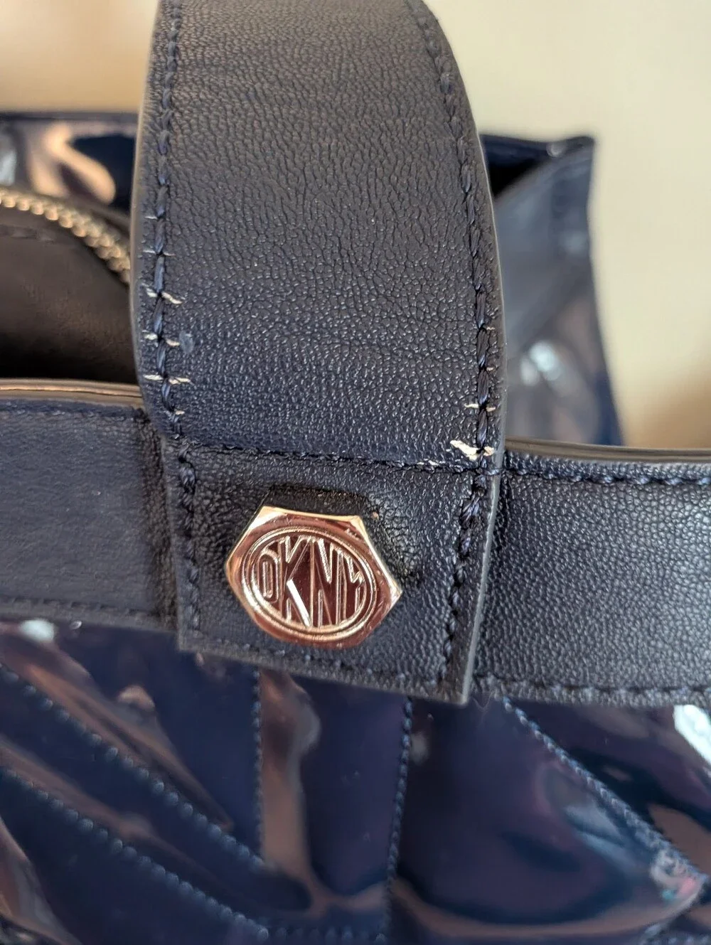 DKNY Navy Blue Quilted Patent Shoulder Bag