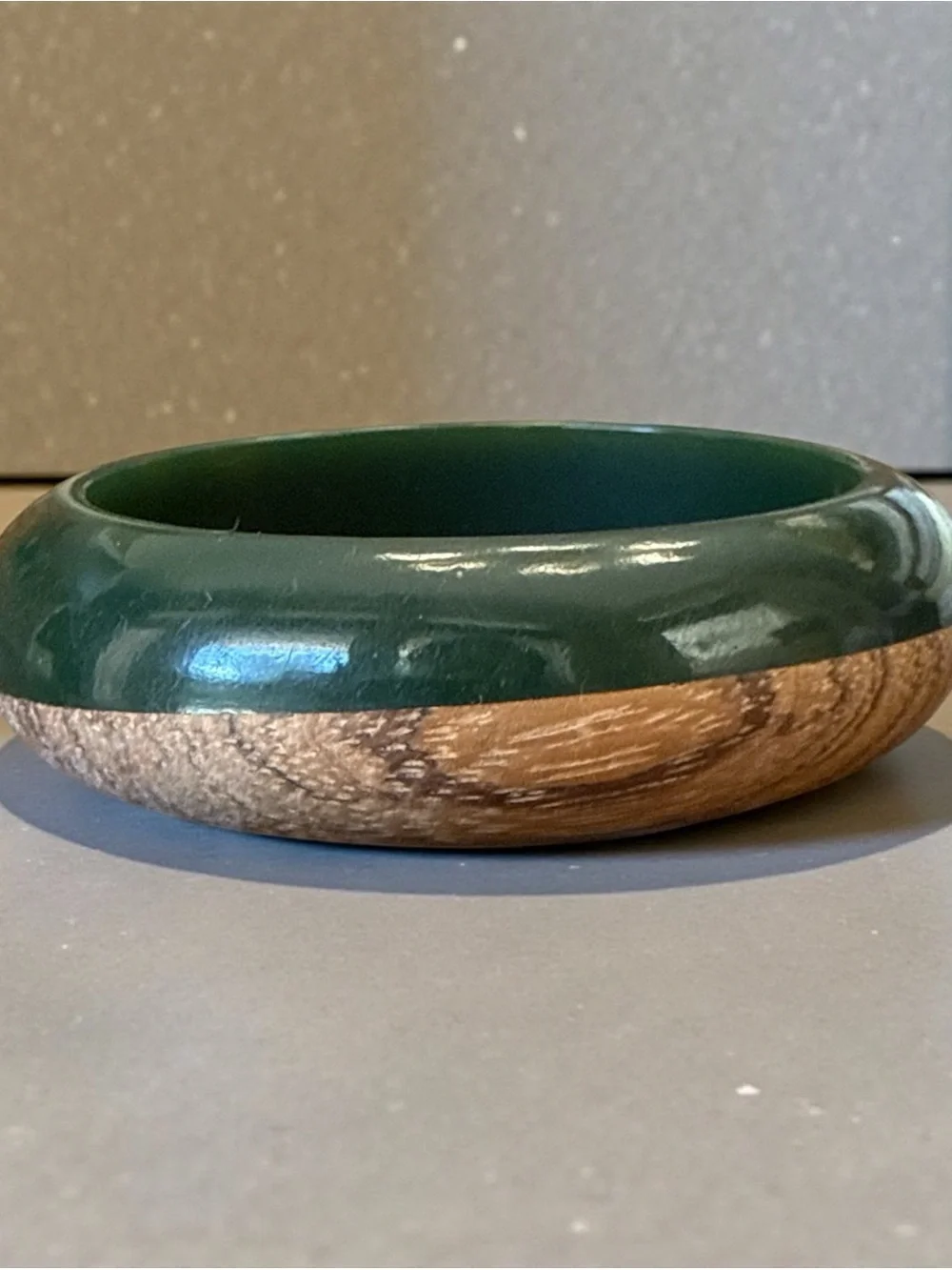 Handcrafted Wood & Green Resin Chunky Bangle Bracelet Boho Modernist