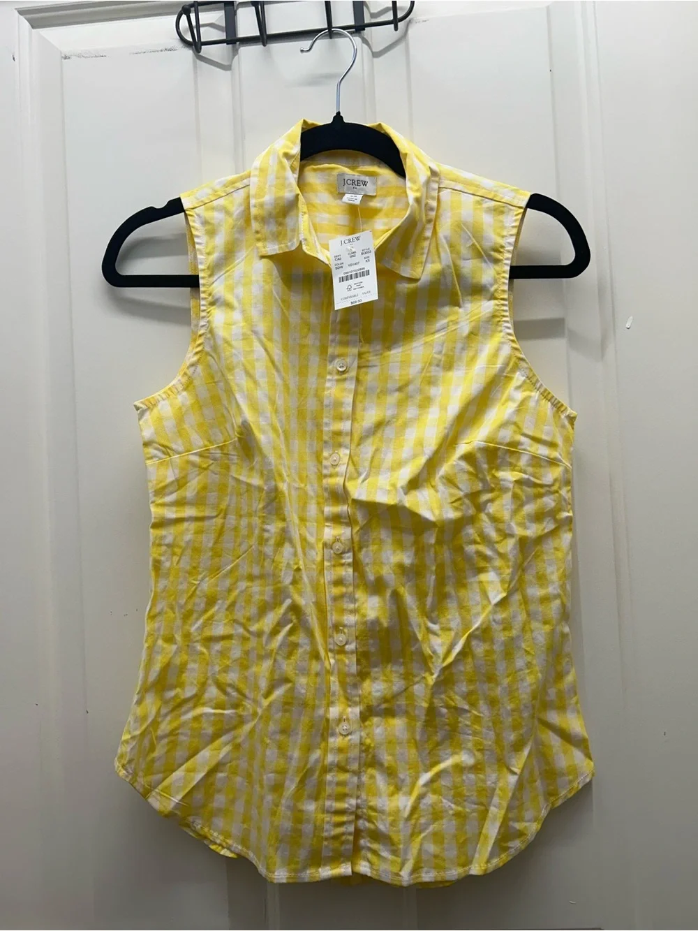J. Crew Yellow and White Gingham Sleeveless Button Shirt