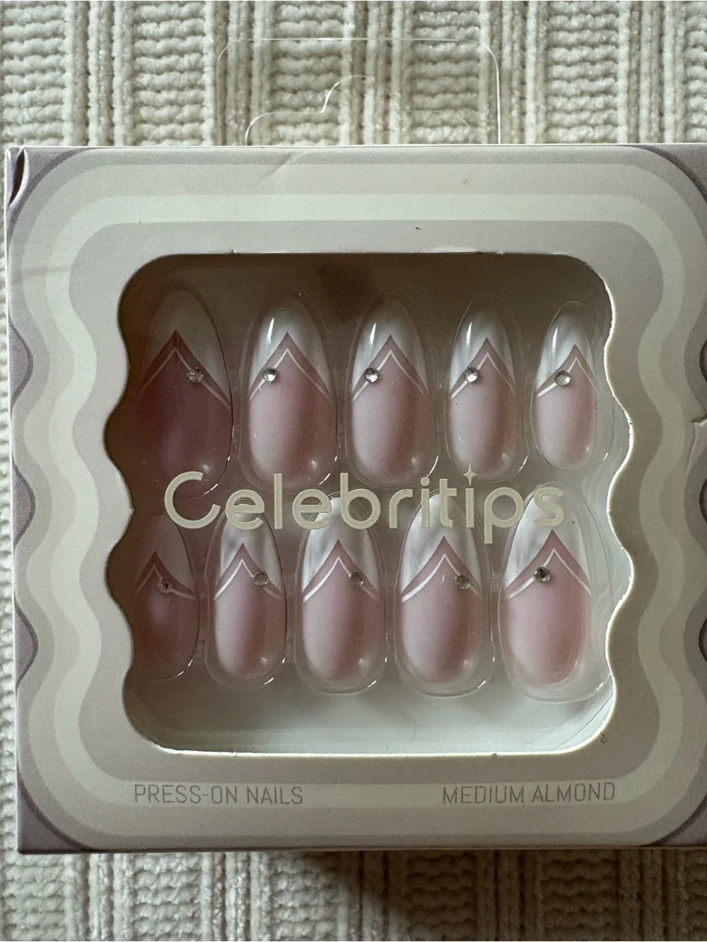 Celebritips Pink Medium Almond Press-On Nails with Accent Gems