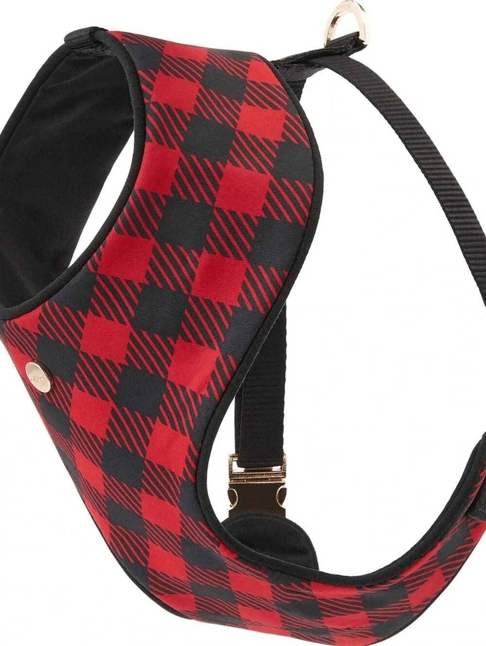 Red & Black Plaid Dog Harness Vest - Cozy Walk-Ready Design