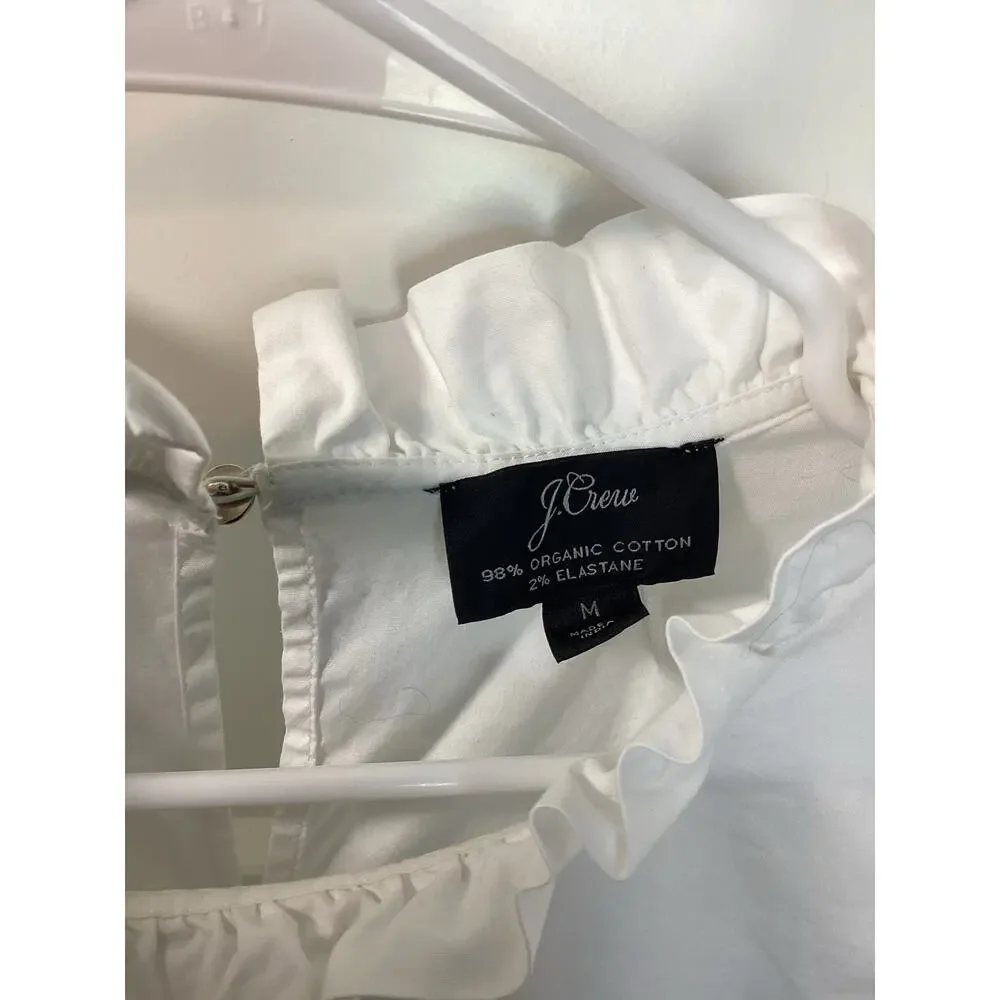 J. Crew White Ruffle Neck Long Sleeve‎ Top Size Medium blouse