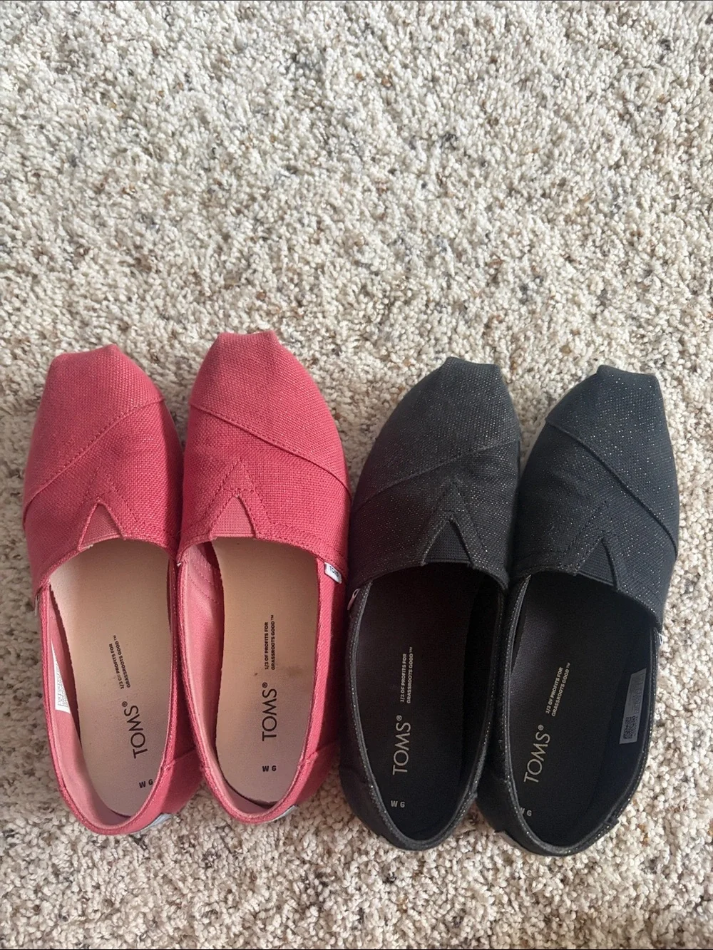Toms Canvas Alpargata Slip-On Flats in Peach and Black