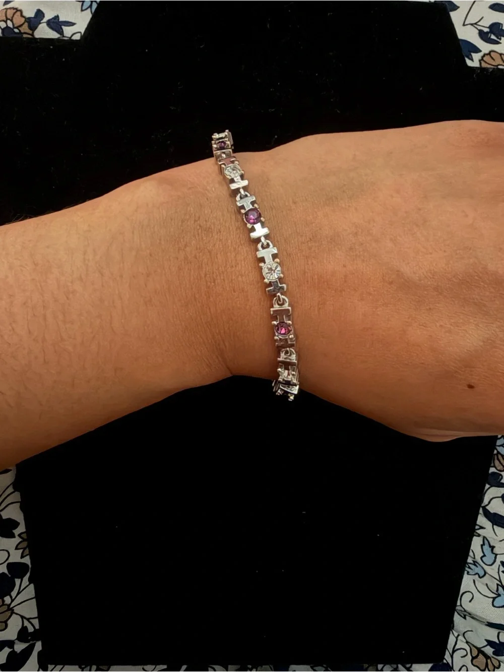 Vintage Purple & Clear Stone Tennis Bracelet - SZ 7