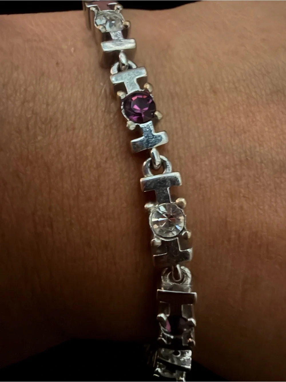 Vintage Purple & Clear Stone Tennis Bracelet - SZ 7