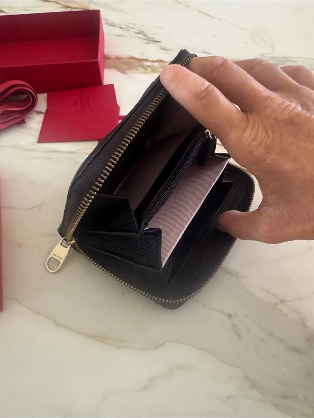 Valentino Black Leather Bow Zip wallet new