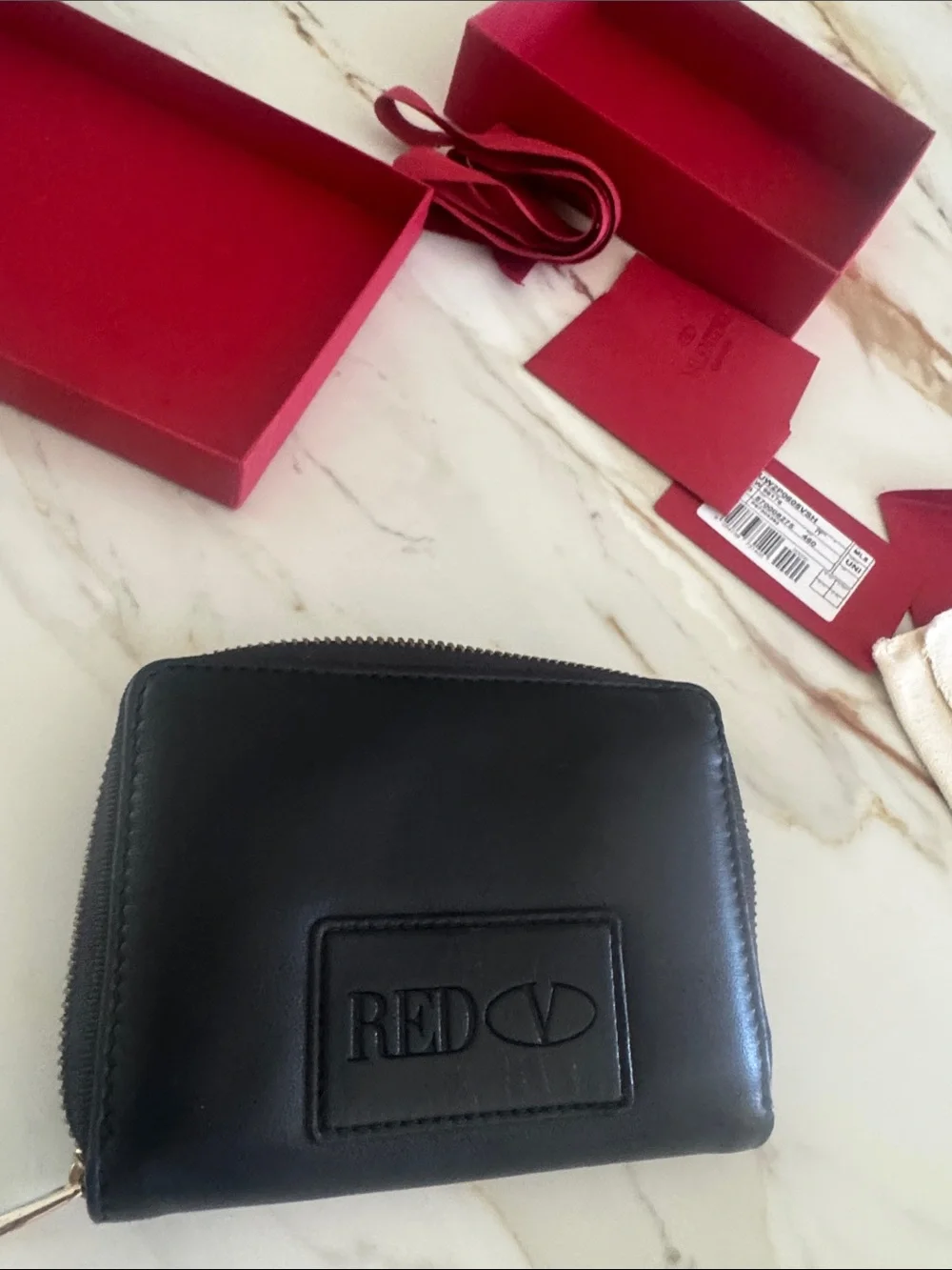 Valentino Black Leather Bow Zip wallet new