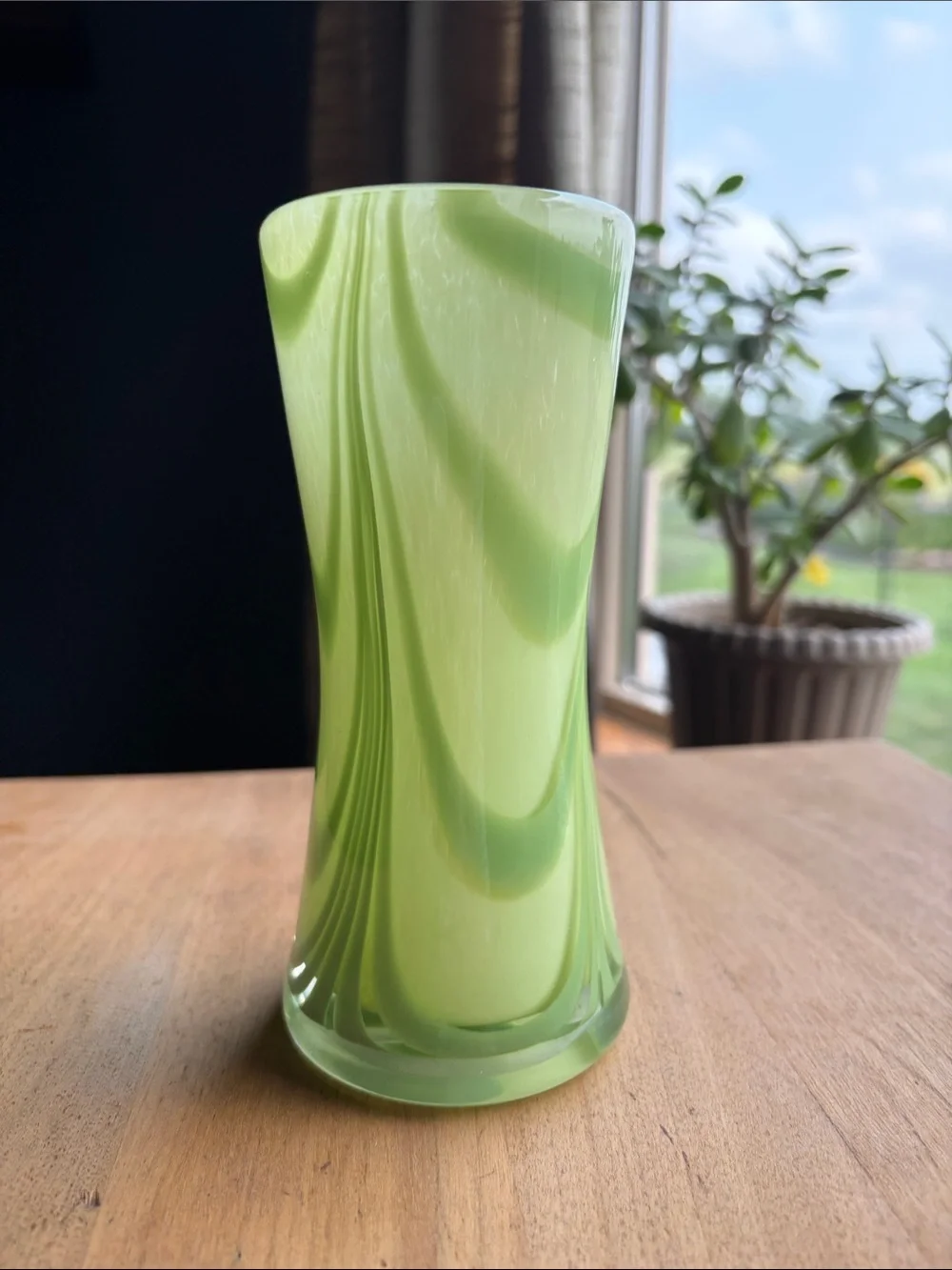 Vintage Green Marbled Swirl Glass Vase - Home Accents