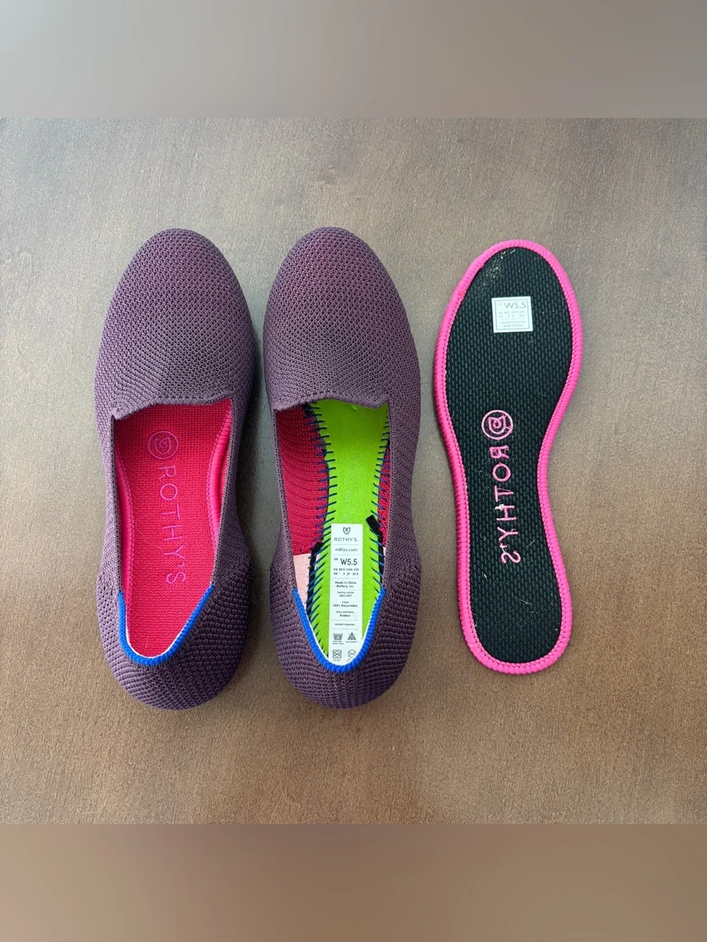 Rothy's The Loafer Berry Lattice Stitch Shoes, Size 5.5
