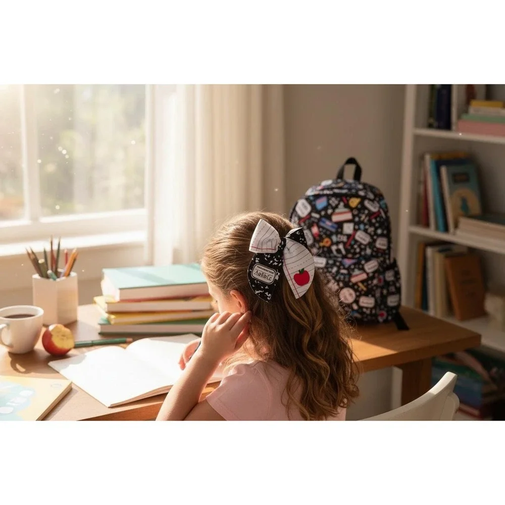 Back to School Hair Bow | Composition Notebook Bow | School Hair Clip