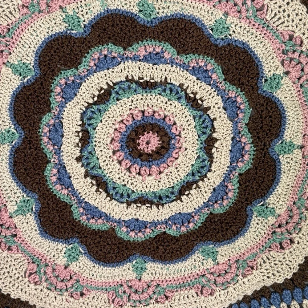 Handmade Crochet Multicolor Quilt Throw Blanket 7'x7'