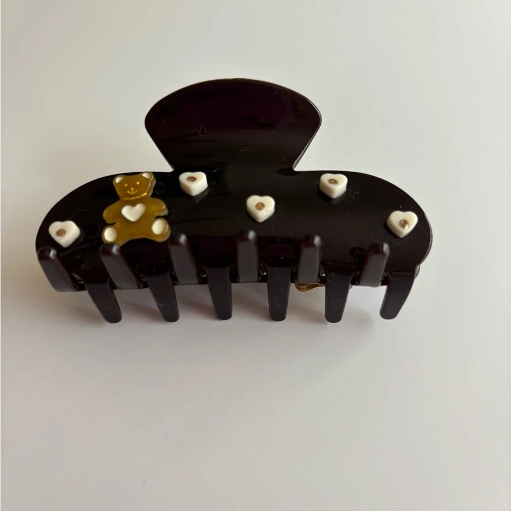 Teddy Bear Accent Hair Clip - Chocolate Brown