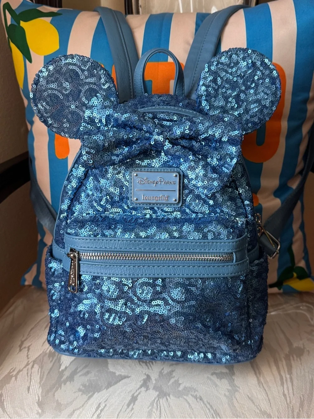 Disney Sparkling Blue Sequin Mini Backpack with Mouse Ears