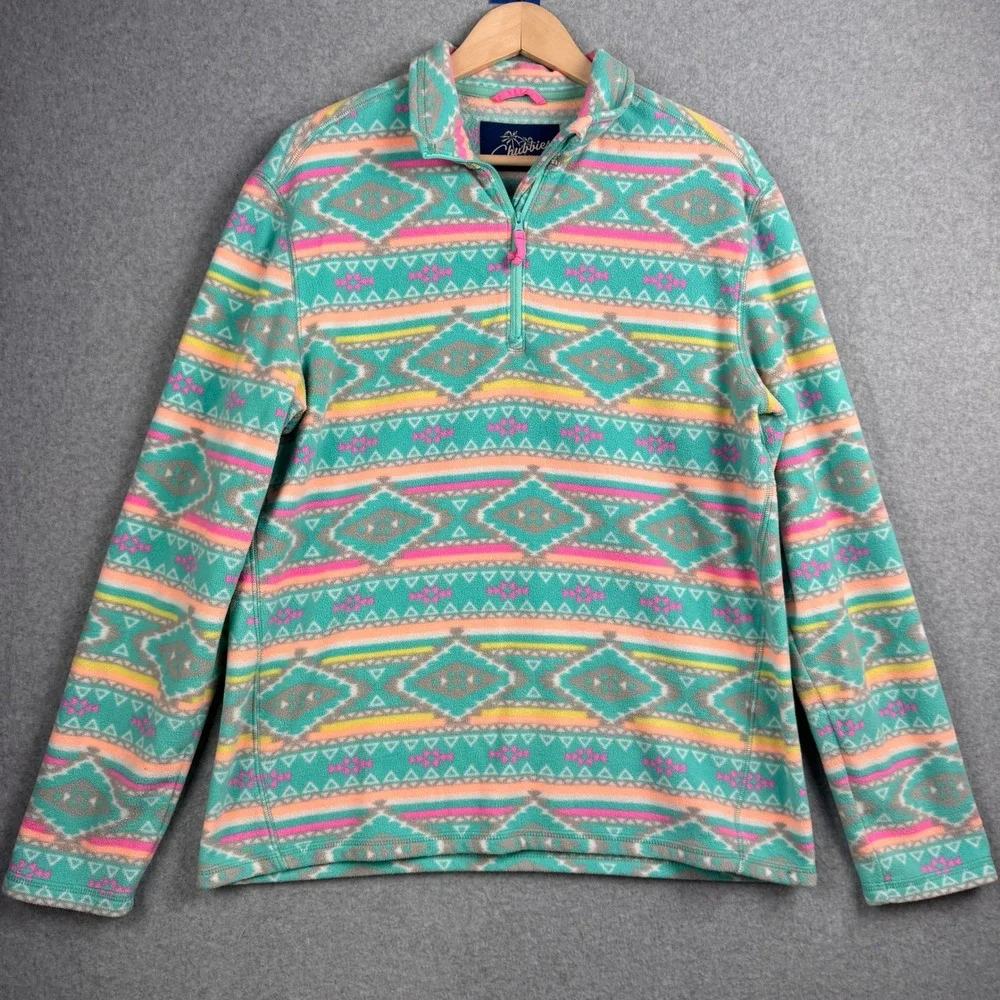 Chubbies Fleece Pullover Mens Medium Teal Aztec Geometric 1/4 Zip Southwestern