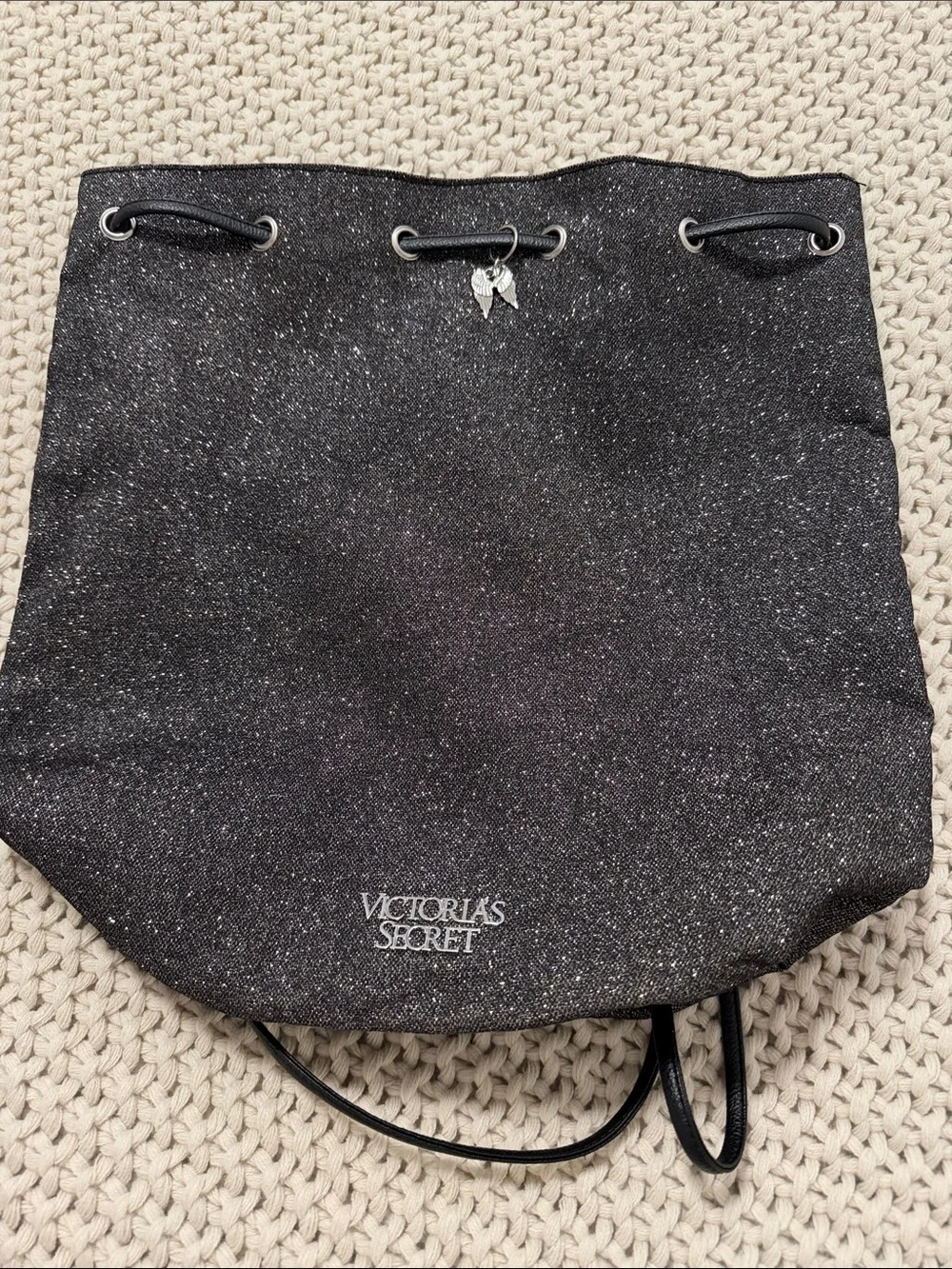 Victoria's Secret Black Sparkling Drawstring Backpack