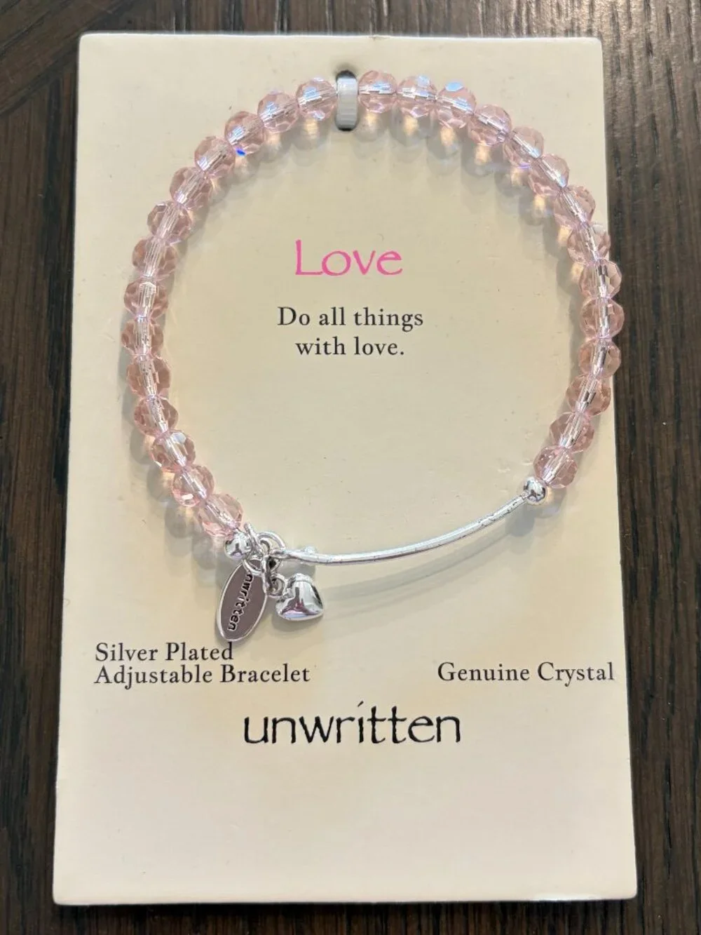 Unwritten Adjustable Silver & Pink Bracelet