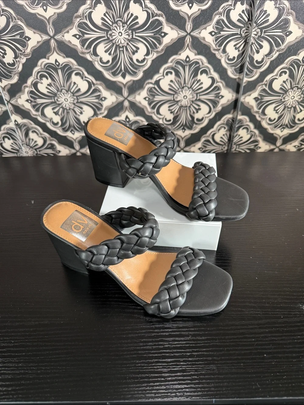 DV by Dolce Vita Black Braided Wedge Slide Heels