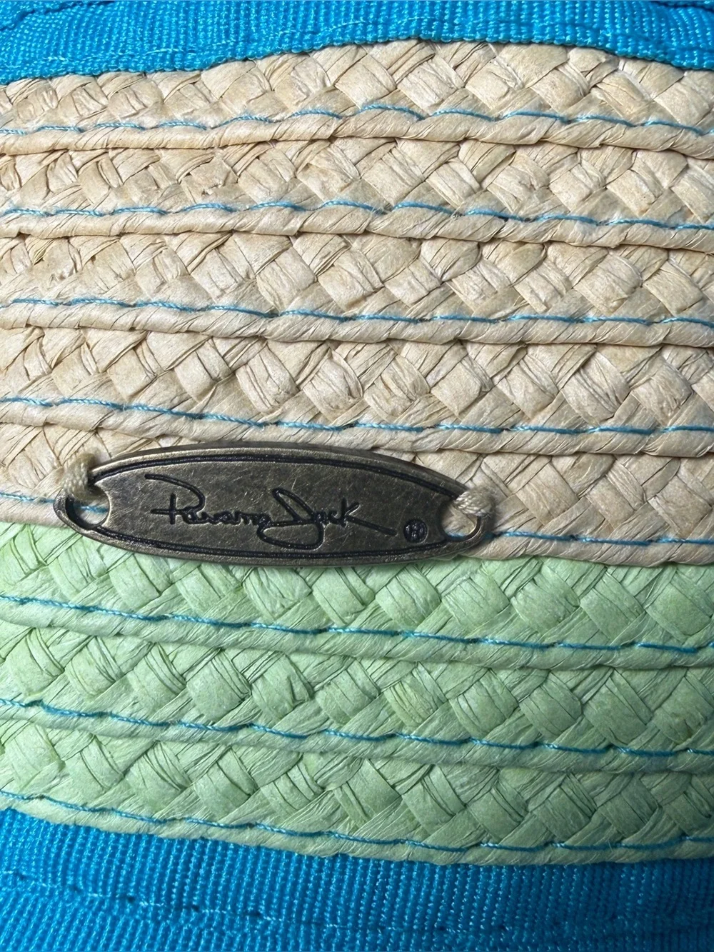 Panama Jack Turquoise Blue Green Striped Sun Hat Beach Vacation Summer One Size
