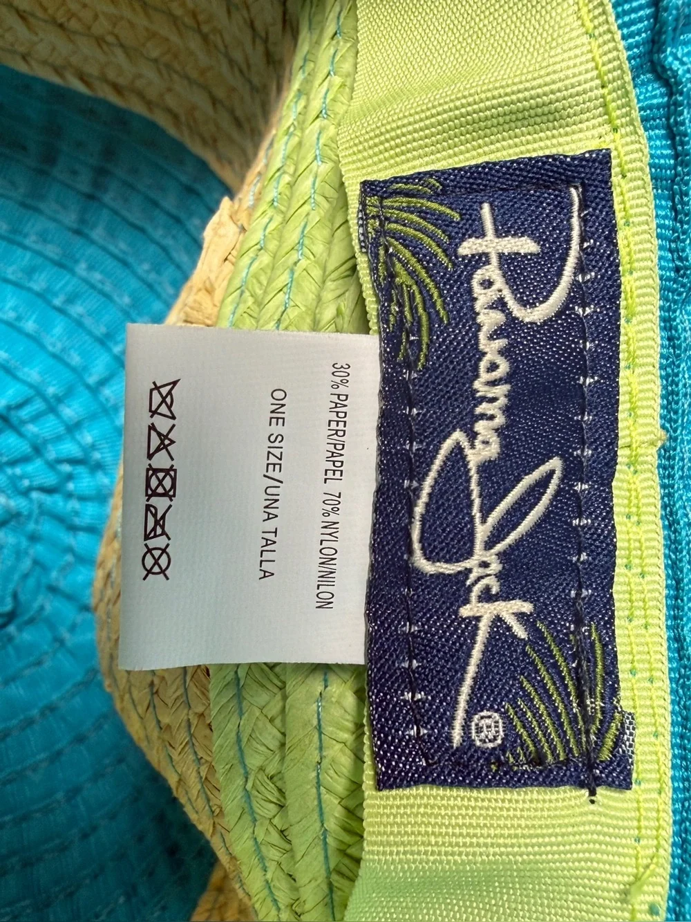 Panama Jack Turquoise Blue Green Striped Sun Hat Beach Vacation Summer One Size