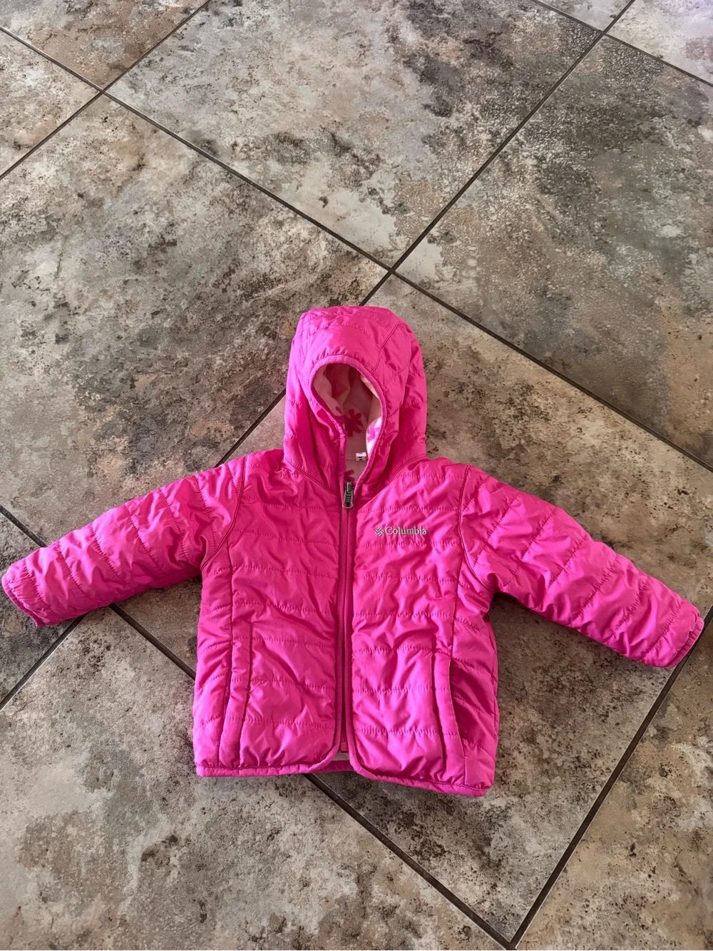 Columbia Reversible Jacket Pink Floral Fleece Hooded Coat Size 12-18 months