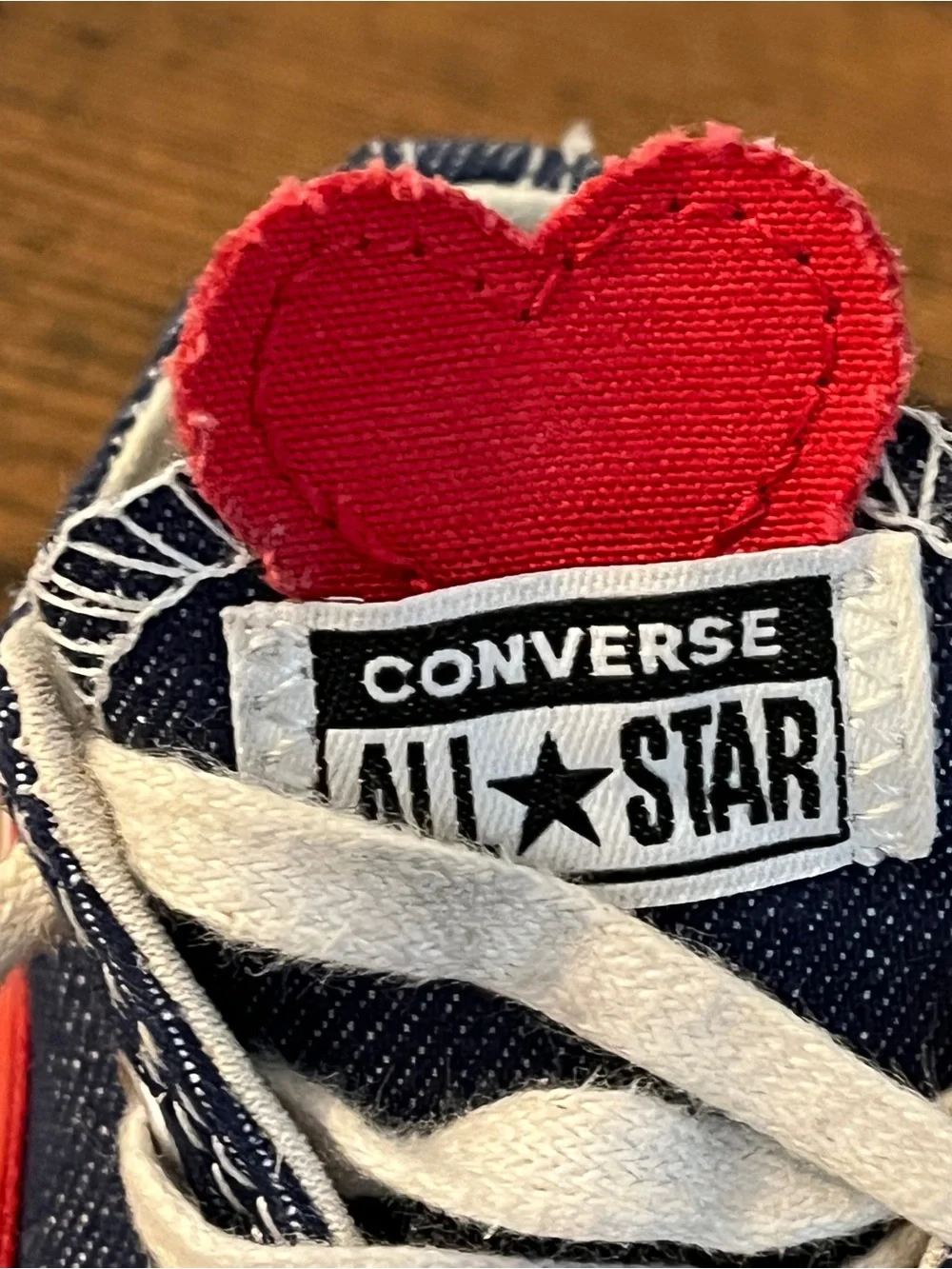 Kids Navy Converse Heart Accent Sneakers - Red Detail