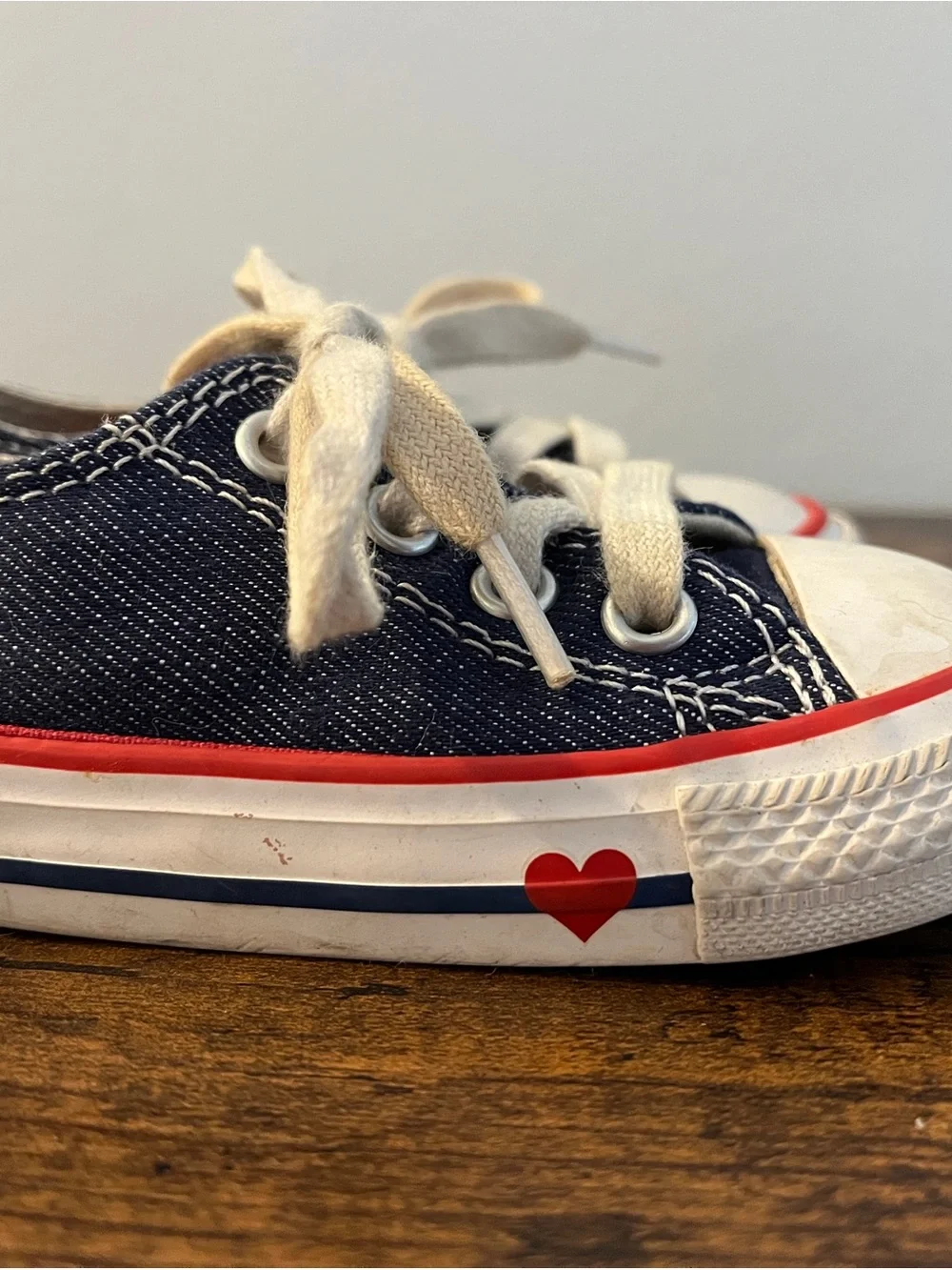 Kids Navy Converse Heart Accent Sneakers - Red Detail