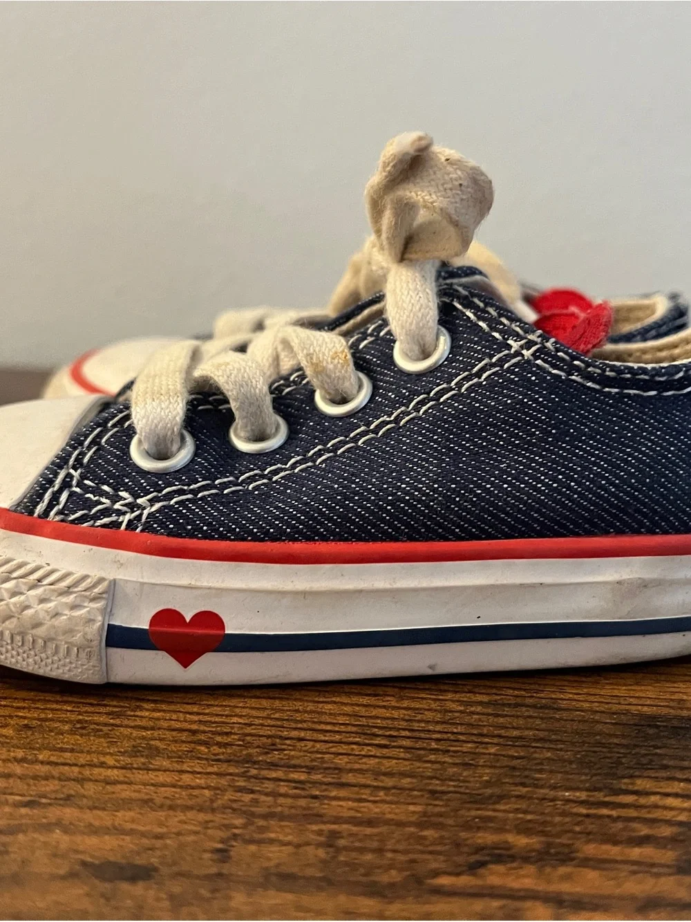 Kids Navy Converse Heart Accent Sneakers - Red Detail