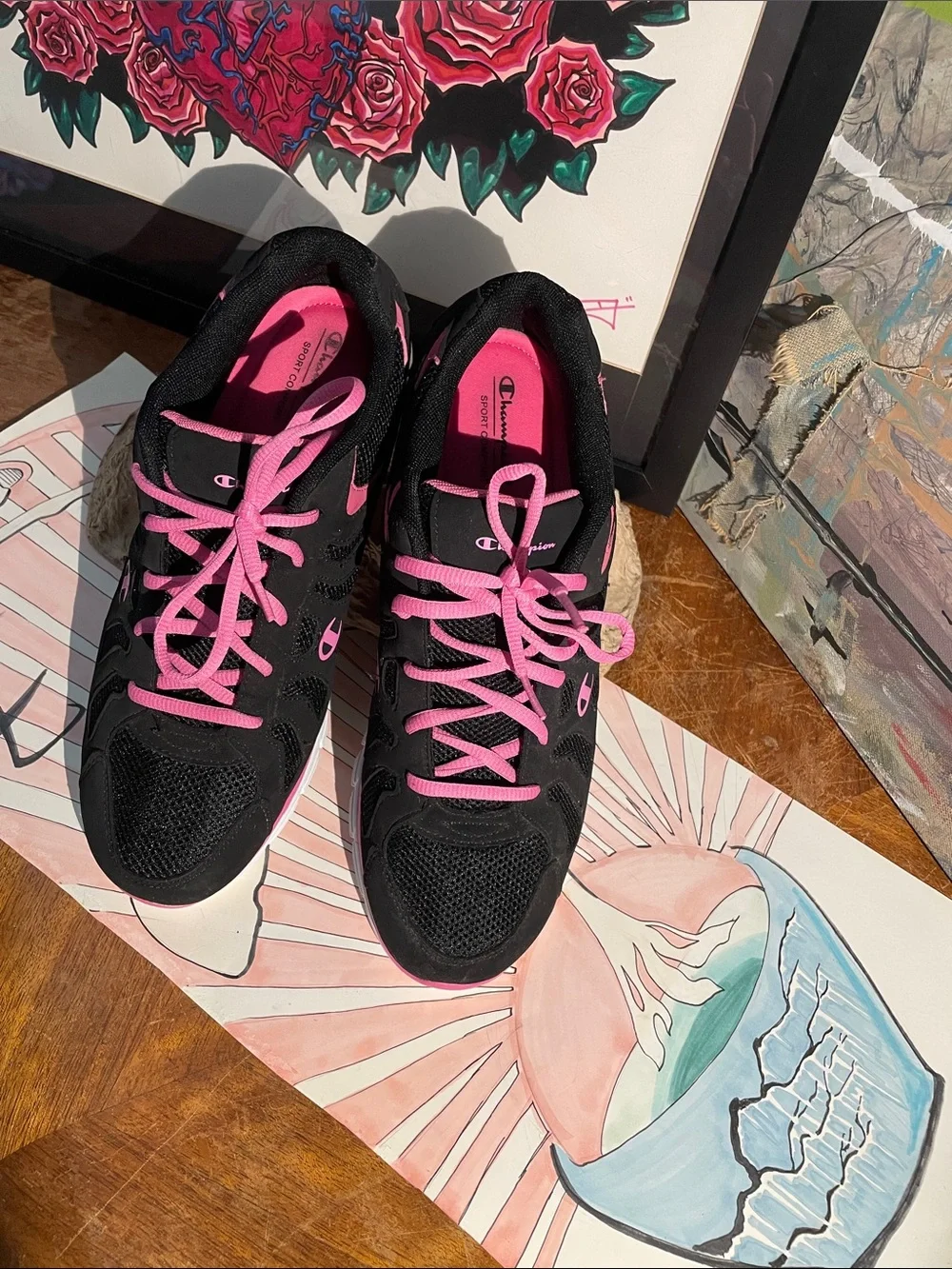 Champion Black and Hot Pink Women's Athletic Sneakers