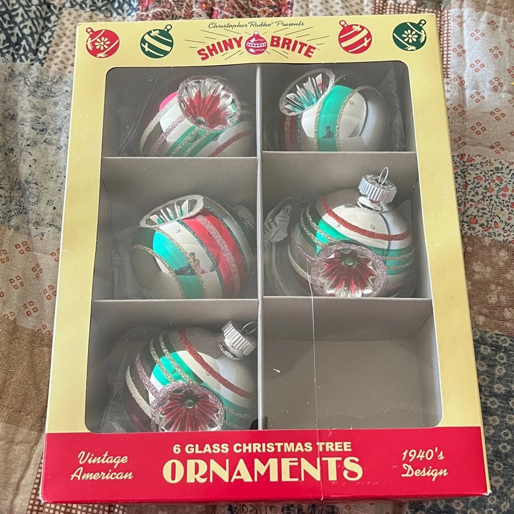 5 Jumbo Shiny Brite indent round glass ornaments Christmas